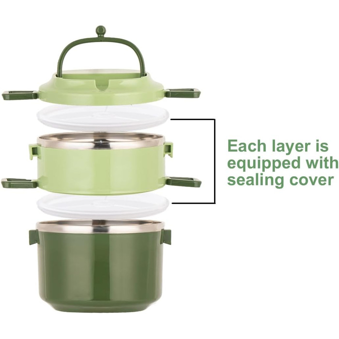 SANQIAHOME 2-Tier Stackable Stainless Steel Lunch Box, Leak-Proof, Green