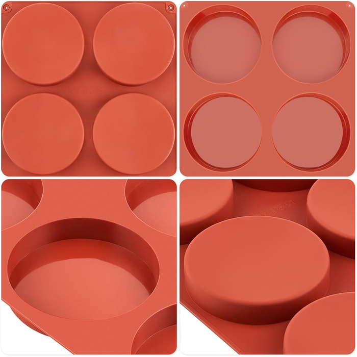 JOERSH Silicone Egg Molds, 10.2 cm, Jumbo Muffin Baking Pans, Non-Stick Coated, Large, Round, Silicone Molds for Hamburger Buns, Cornbread, Cakes, Pies, Shortcakes, Breakfast Eggs, Sandwiches