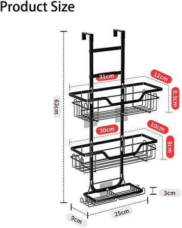 Настінна поличка для душу без свердління - 3 ярусна органайзер для шампуню. Підвісна поличка для душу, ванної кімнати з 4 гачками. Організація та зберігання у ванній кімнаті