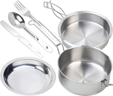 Набір посуду для кемпінгу Semptec Urban Survival Technology: 6-ти частинний набір з нержавіючої сталі з приборами