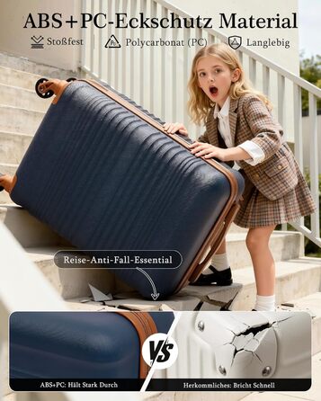 Набір валіз COOLIFE: велика (55x35x20 см) та маленька (40x25x20 см) для ручної поклажі Ryanair & Easyjet, з TSA замком та 4 колесами, ABS, блакитний/коричневий