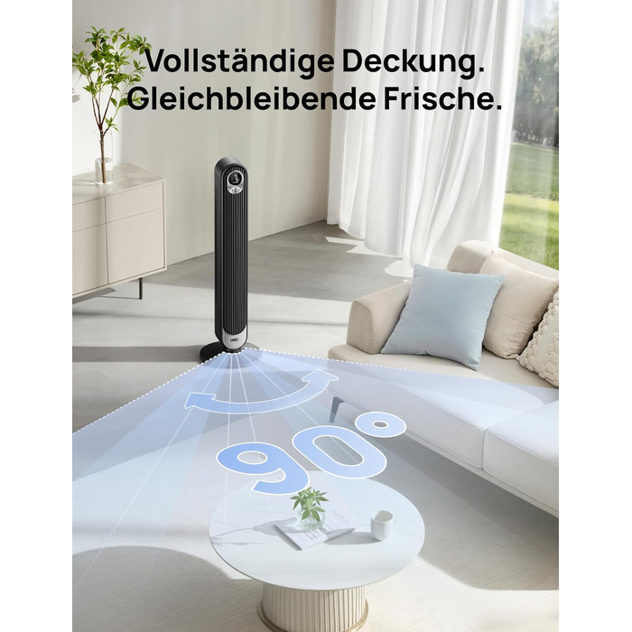 Дрео розумний вентилятор з мотором DC 20dB, 11 м дальность, з пультом керування, 9 режимів, 4 моди, 90° осциляція, голосове керування, таймер 12H, Wi-Fi, для спальні