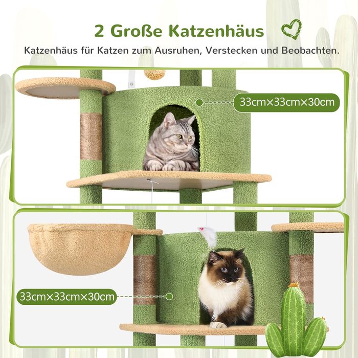 Котячий будиночок Globlazer з когтеточкою, 167 см, кутовий, зелений, для 3-4 котів