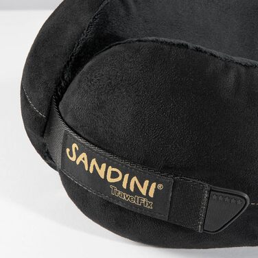 Подушка для подорожей SANDINI TravelFix Premium чорна з велюру: анатомічна підтримка шиї, з транспортним чохлом та кліпсою, виготовлено в ЄС