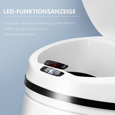 Сміттєве відро Ribelli з датчиком - автоматичне відкривання/закривання, Klemmring для пакетів, знімний кришка, LED-індикатор (30 л, білий/оптимальний для саду)