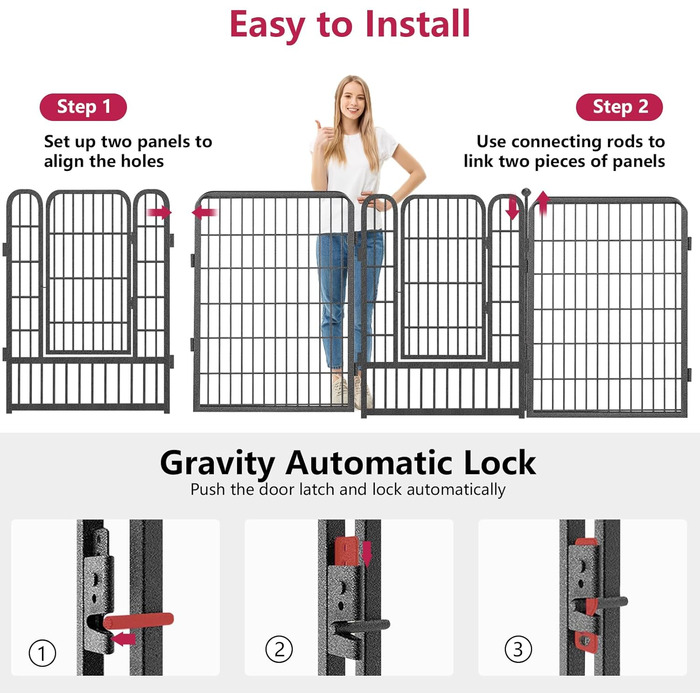 Вольєр для собак на вулицю, металевий загін для собак середніх та маленьких порід, 22 панелі, 101,6 x 68,6 см