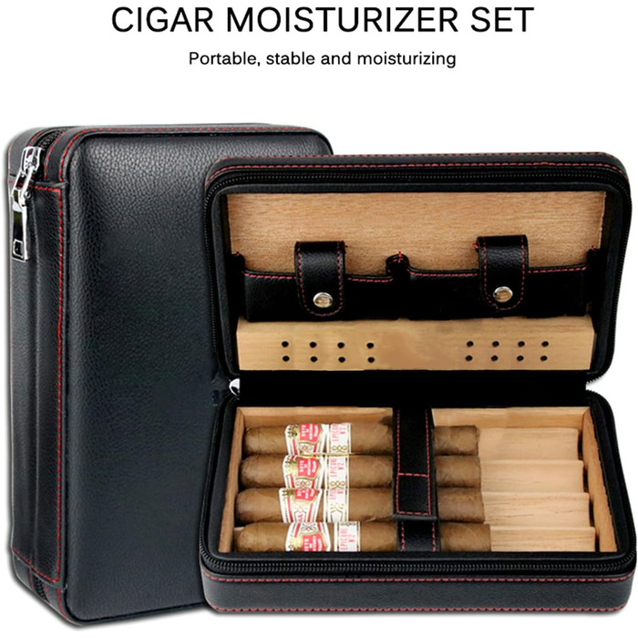 Ручний виготовлений Humidor для сигар, переносна шкіряна сигарниця з кедру, набір для сигар для подорожей та коротких поїздок, сигарниця з кедра на 4 сигари, аксесуари для сигар