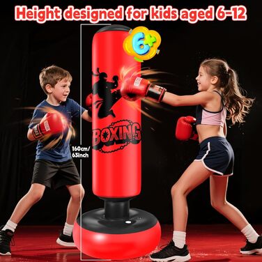 Дитячий боксерський мішок Qoosea для дітей 6-12 років, 160 см, з рукавичками. Підходить для карате, кікбоксингу, тхеквондо, MMA. Чудовий подарунок для хлопчиків та дівчаток