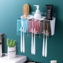 Goowin Toothbrush Holder, Wall-Mounted Toothbrush Holder, Electric Toothbrush Holder for Bathroom with 3 Rinse Cups, No Drilling (3 Cups)
