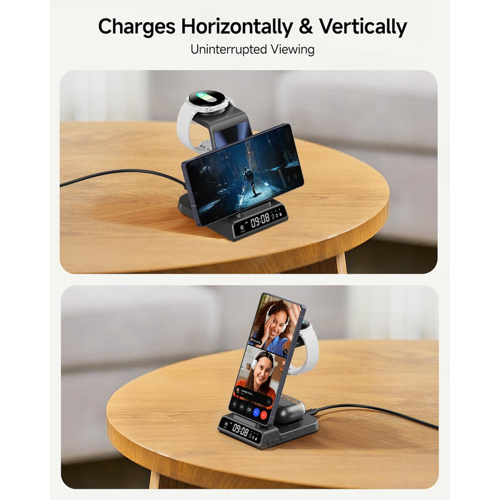 Бездротова зарядка leQuiven 3-в-1 для Samsung Galaxy S25 Ultra, S24, S23, Z Fold/Z Flip 7, Galaxy Watch 8/7/6/5/4, Galaxy Buds3 Pro (Tech Grey)