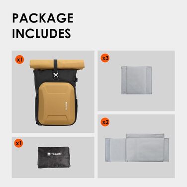 Рюкзак для камери TARION Rolltop: професійний фоторюкзак з жорсткою оболонкою, відділенням для 16-дюймового ноутбука, сумісний з DSLR/SLR камерами, об'єктивами та штативом, колір золотий