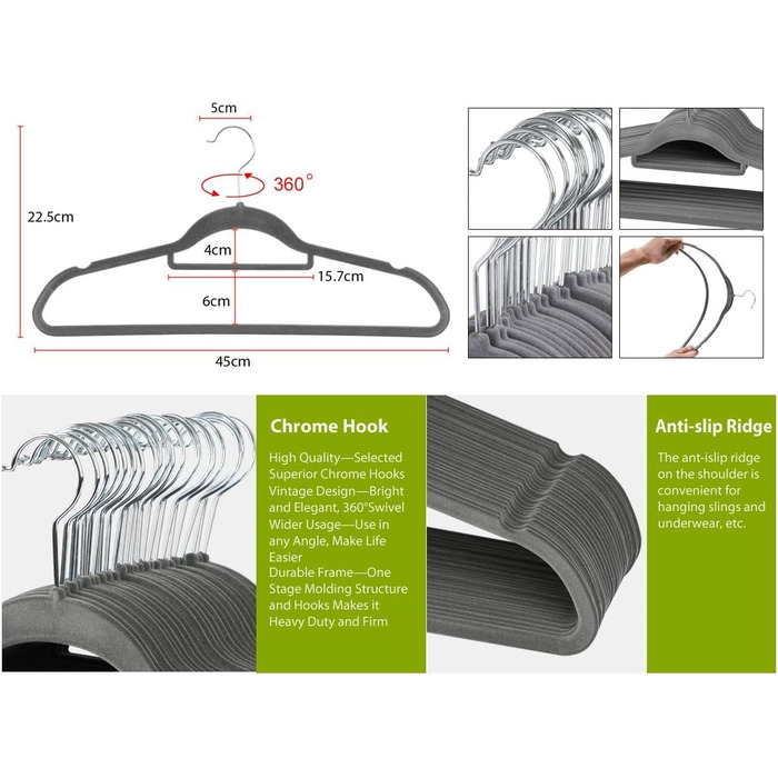 Yaheetech Clothes Hangers 100 Pack Hangers Suit Hangers Velvet Wardrobe Hangers Non-Slip Jacket Hangers Space-Saving with Bar
