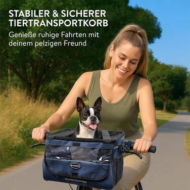 Корзина для собак Navaris на велосипед, передна, для собак до 10 кг, з додатковими кишенями, синього кольору