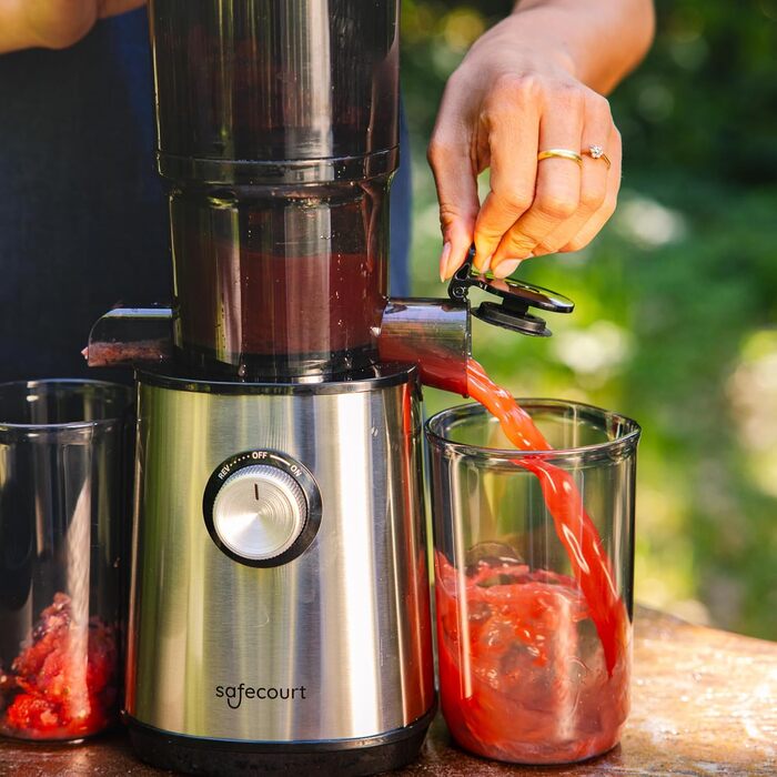 Електрична повільна соковижималка Safecourt для овочів та фруктів (Slow Juicer) з XXL завантажувальним отвором, срібляста