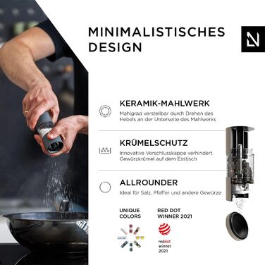LARS NYSØM Salt and Pepper Grinder Set made of Stainless Steel with Adjustable Ceramic Grinder, 2 Pieces | Manual Spice Mills with High-Quality Design (2 pcs) (Taupe Brown)