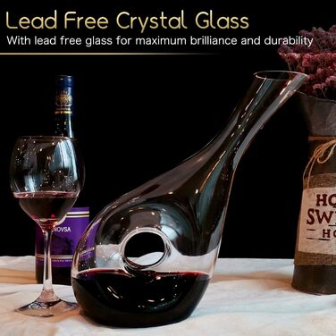 NUTRIUPS Wine Decanter, Red Wine Decanter, Lead-Free Crystal Wine Decanter, Decanter for Red Wine, Wine Decanter, Wine Decanter in Hollow Circle Shape, 0.9L Decanter Carafe for Wine Lovers (diagonal)