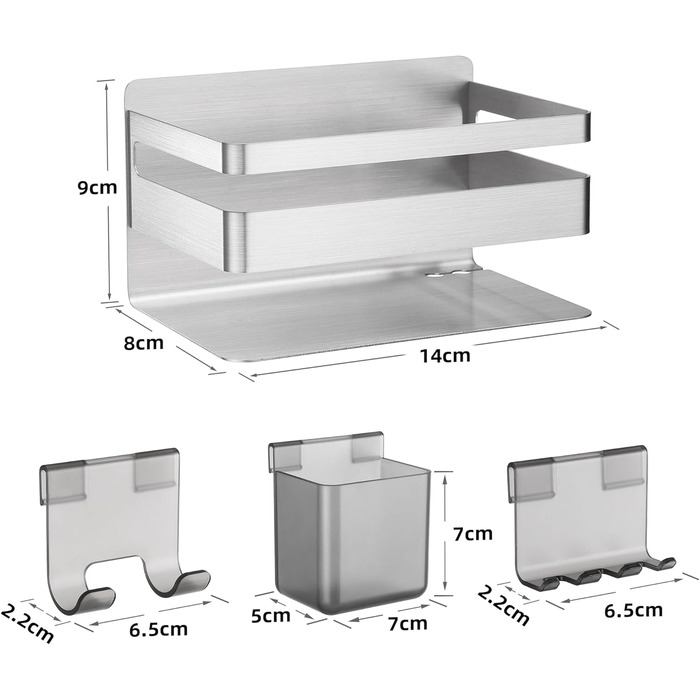 Тримач для електричної зубної щітки зі знімними насадками, нержавіюча сталь, настінний, без свердління