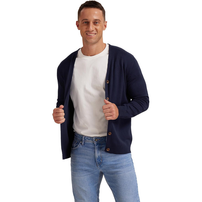 Чоловіча в'язана кофта NITAGUT, вінтажний смугастий дизайн, довгі рукави, V-подібний виріз, ґудзики (L, темно-синій)