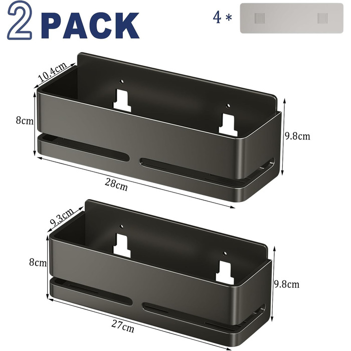 Настінна полиця для ванної кімнати (5 шт. в наборі) з мильницею та тримачем для зубних щіток, без свердління, для ванної та кухні (сірий) (сірий - 2 яруси)