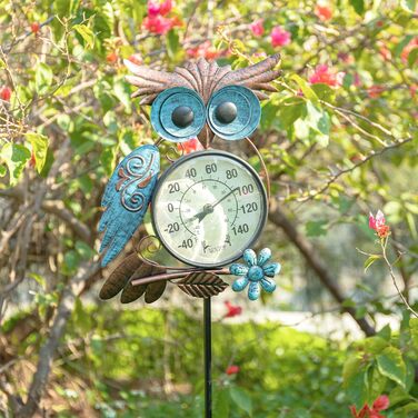 MUMTOP Outdoor Thermometer, 42 inch Metal Owl Garden Stake Outdoor Wall Thermometer for Patio, Yard and Garden