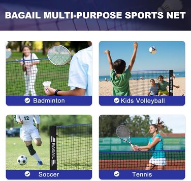 BAGAIL Adjustable Badminton Net Set with Stand & Carry Bag - Portable Tennis/Volleyball Net (4.2M)