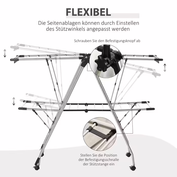 HOMCOM Clothes Rack with Telescopic Rods, Large Clothes Dryer 138.5x63x208cm, Foldable, Ideal for Large Laundry Room
