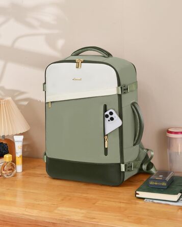 Рюкзак LOVEVOOK 40L для ручної поклажі, 17.3 дюйми, розширюваний, для подорожей та бізнесу (40x30x20cm, зелено-бежевий)