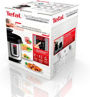 Tefal CY505E Fast & Delicious Multicooker | Electric Pressure Cooker | 6 L Capacity | 25 Automatic Programs | Up to 80% Faster Cooking | Energy-Saving | Recipe Book | 1200 W | Stainless Steel