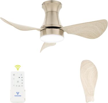 Стеляний вентилятор з підсвічуванням для спальні/вітальні: 76 см, тихий, з пультом, DC-двигун, крила з імітацією натурального дерева, таймер, VV (Сірий, 3)