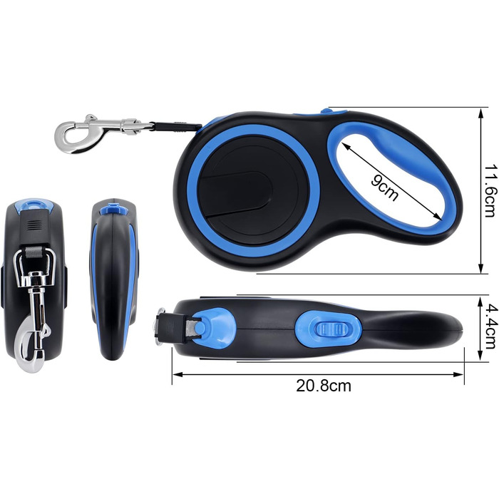 Висувна собача шлейка 8м, високоякісна, для собак до 50кг (сіра, блакитна)