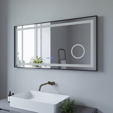 Дзеркало для ванної кімнати AQUABATOS з підсвічуванням 100x70 см LED, антизапар, сенсорне керування, 3 кольори світла, регулювання яскравості