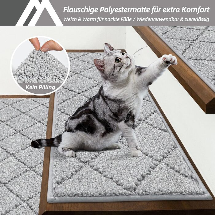 Ковзаючі сходи COSY HOMEER (4 шт.) 70x22 см, антиковзаючі, самоклеючі, машинне прання, 100% поліестер, TPE-підкладка, для дітей, літніх людей та домашніх тварин, сірі