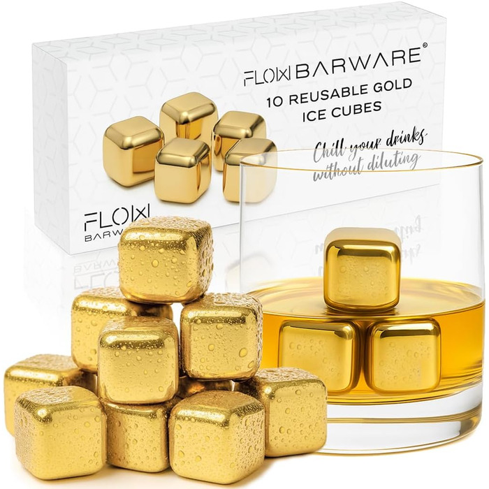 Камені для охолодження напоїв Flow Barware (Золоті): 10 шт. з нержавіючої сталі для віскі, вина та джину