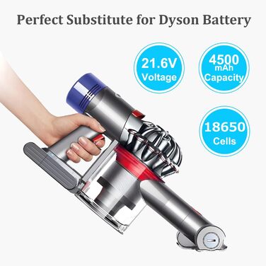 Замінний акумулятор DTK для пилососів Dyson V6 (DC62) 21.6V 4500mAh, сумісний з моделями V6 Fluffy, Animal, Absolute, Motorhead та ін.