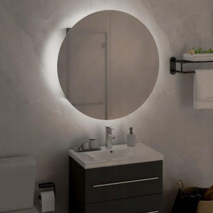 Шафа у ванну кімнату з дзеркалом та LED-підсвіткою, сіра, 47 x 47 x 17,5 см
