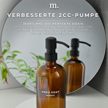 MaisoNovo Soap Dispenser Set - Soap Dispenser for Kitchen - 500 ml Amber Bottles, Black Pumps, Glass Pump Dispensers, Soap Dispenser Set, 2-Piece Set and Concrete Tray - Dish Soap Dispenser Kitchen