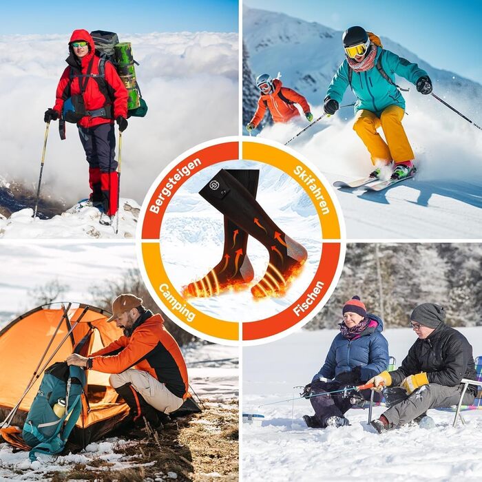 Гріючі шкарпетки з керуванням через додаток 5V 8000mAh, підігрівачі ніг, гріючі шкарпетки для жінок та чоловіків, пранні, 4 температурні режими, перезаряджувані, для зимових видів спорту (лижі, велосипед, рибалка, кемпінг, піші прогулянки), розмір EU36-48