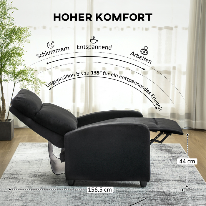HOMCOM Recliner Chair, Adjustable 135°, Extendable Footrest, Padded Backrest, Linen-Polyester Fabric, Black