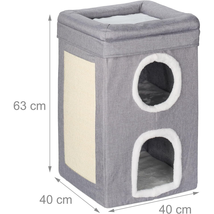 Кігтечка для котів Relaxdays з 2 кігтечками та відкритою платформою, сіра/біла, 63x40x40 см