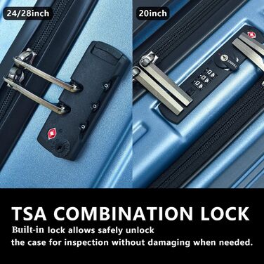 Набір валіз TydeCkare 20/28' (Економ-пакет): 20' ручна валіза з відділенням для ноутбука, 28' велика валіза 101л з ABS+PC корпусом, TSA-замок, Оранжевий (Електро-блакитний, L)