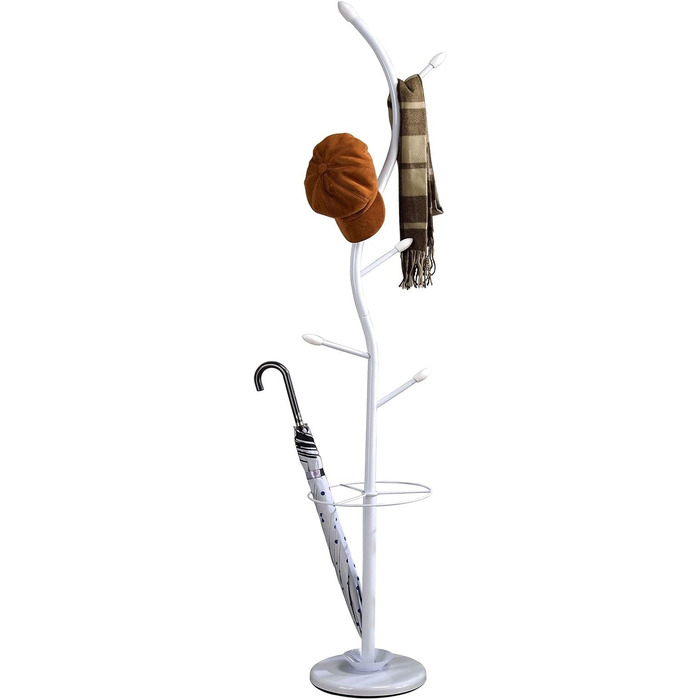 IDIMEX Clothes Rack Coat Stand Triana with 6 Clothes Hooks and Umbrella Stand, White Lacquered
