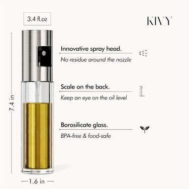 Розпилювач для олії KIVY 100 мл - Скляна пляшка з точним розпилювачем для оливкової олії, чорна (з етикеткою)