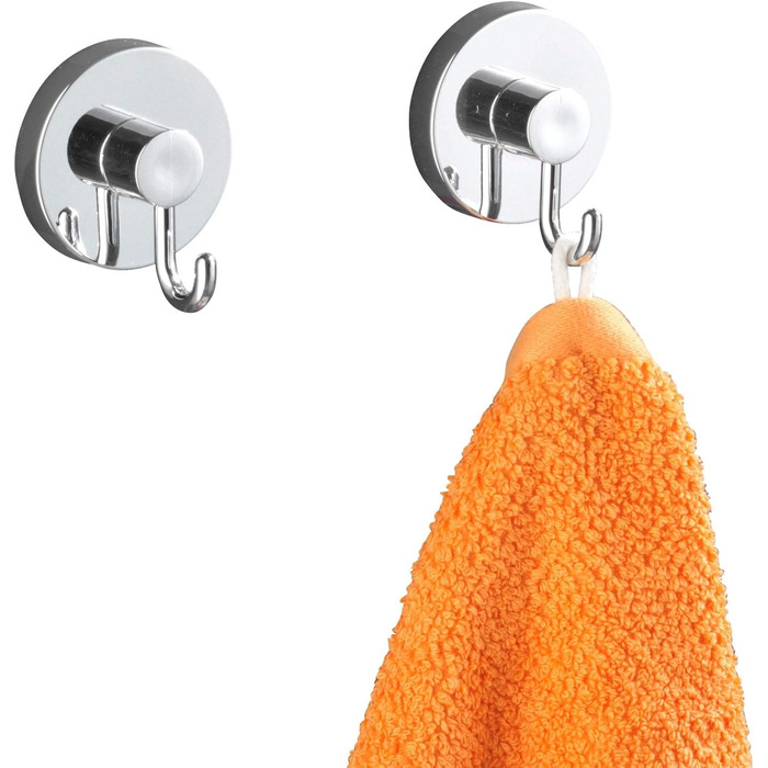 WENKO Vacuum-Loc® Bathroom Wall Shelf Quadro Maxi, no drilling required, with 2 tiers, 38.5 x 8.5 x 14.5 cm & Vacuum-Loc® Wall Hooks, set of 2, towel hooks, each 6 x 6.7 x 5 cm