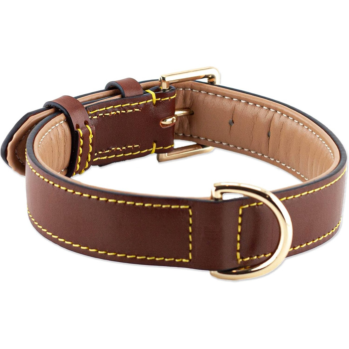 Нашийник для собак Brute Strength з натуральної шкіри, чорний, з чорними швами (XXL, 66-73 см)