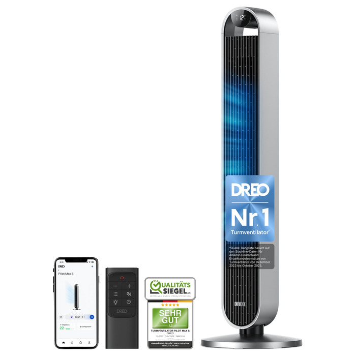 Dreo Pilot Max S: Тихий торшерний вентилятор з кулькою 120°, 12 швидкостей, 4 режими, таймер 12 годин, керування від пульта, для спальні
