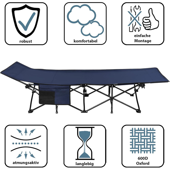 Надувне ліжко для кемпінгу Alpidex - розкладне, блакитне, до 200 кг, з кишенею, м'яке, для відпочинку на природі та вдома