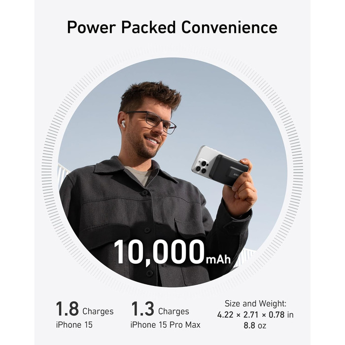 Powerbank Anker MagGo: 10000mAh, Qi2, 15W MagSafe, USB-C, з дисплеєм та підставкою, чорний