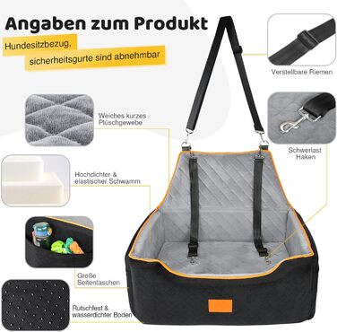 GL GLENSLAVE Dog Car Seat for Medium/Large Dogs - Elevated Pet Seat for Dogs Up to 25kg or 2 Small Dogs - Removable & Washable with Thick Cushions & Storage Pockets (Black/Gray)