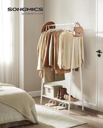 SONGMICS Clothes Rack, Coat Rack, Wardrobe, Clothes Storage, Steel Frame, with Rail and Shelf, 33.5 x 92.5 x 153 cm, for Bedroom, Wardrobe, Laundry Room, White HSR023W01