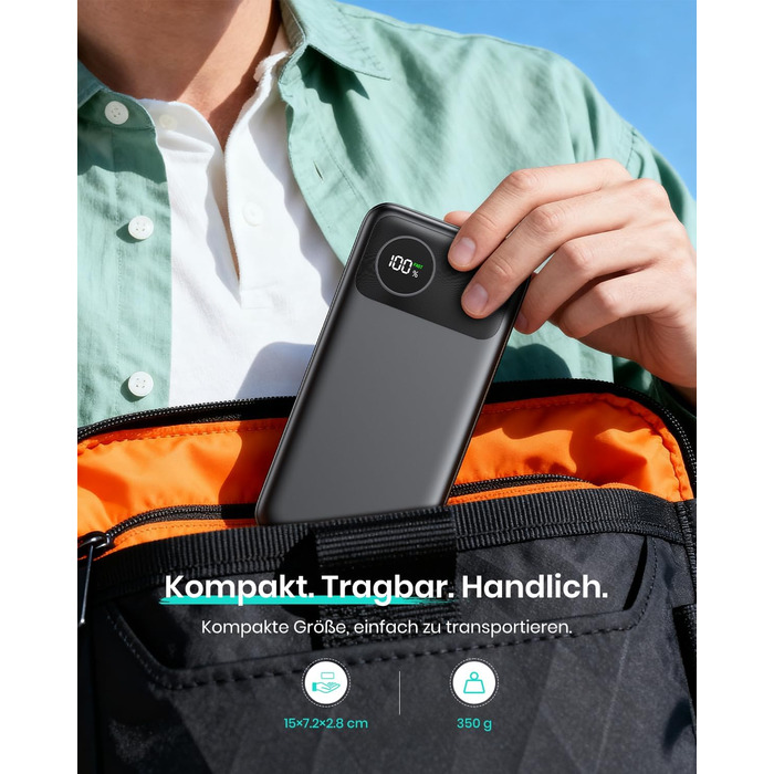 Power Bank A ADDTOP 20000mAh з LED-дисплеєм та швидкою зарядкою 22,5W (2 USB-C, 3 виходи, 2 входи) - чорний